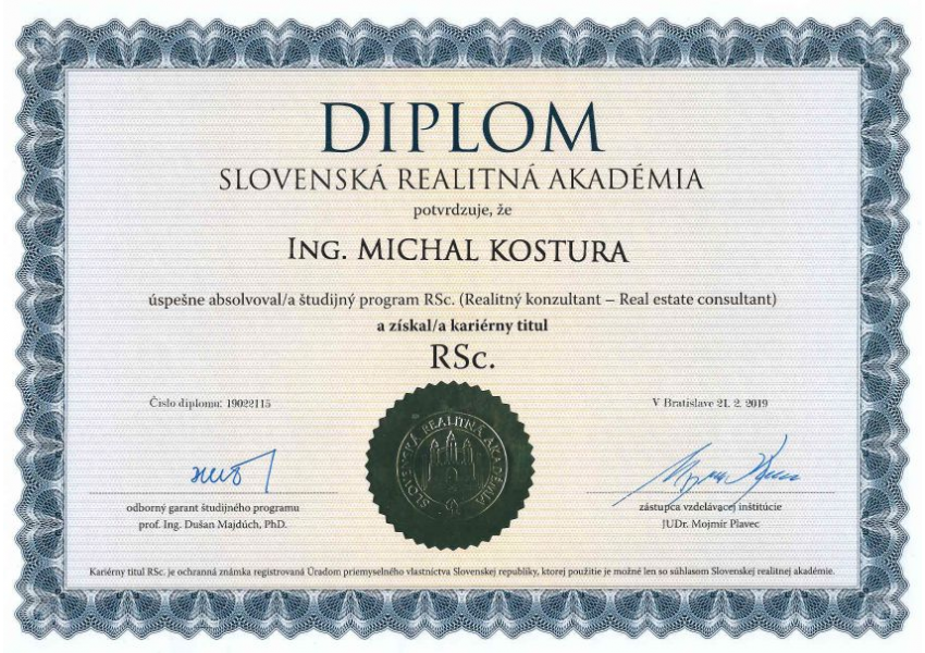 Kariérny realitný titul RSc. /Real estate consultant/