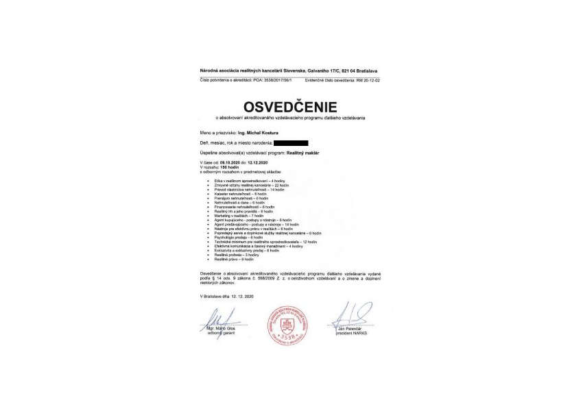 Vzdelanie - Realitný poradca